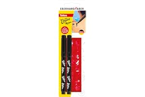 Eberhard Faber 559597 - Set di penne per tatuaggi, 2 penne nere con 4 stencil
