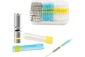 JRready ST6385-12-50 MiniSeal Crimp Splices: 50pcs Yellow Butt Splice Connectors 16-12 AWG (M81824/1-3), Wire-to-Wire Splicing with Alternative Temp. PVDF/PE Tubes