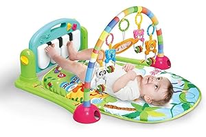 MEERO LONDON 666-7C-B New Born Baby Play Mat and Piano Activity Gym for New Born Babies and Toddlers, Discovery Carpet, Music, Rattle, Sound, Fun Animals Suitable from Birth Unisex