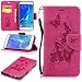 Produktbild LMAZWUFULM Hülle für Samsung Galaxy J5 DUOS/ J510F 2016 5,2 Zoll PU Leder Magnetverschluss Brieftasche Lederhülle Elegant Pfirsich Blüte und Schmetterlinge Prägung Design von Book style mit Stent-Funktion und Karten Slot Ledertasche Flip Cover für Samsung Galaxy J5 DUOS/ J510F 2016 (5,2 Zoll) Rose-karminrot