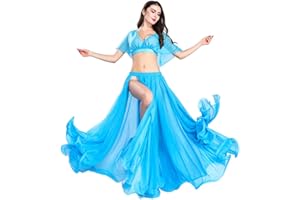 ROYAL SMEELA Danse du Ventre Jupe Haut Costume Set pour Femme Hauts Jupe Mousseline Danse Tenue Sexy Femme Fendue Robe Costume de Performance Taille Unique Tenues de Danse Orientale Robe de Danse