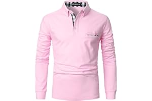 APAELEA Polo de Golf à Manches Longues Homme Coton Contrasté Plaid épissure Lattice Tennis Shirt