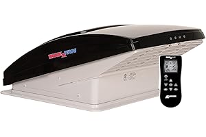 MAXX AIR MAXXAIR Maxxfan Deluxe - Ventilador y cubierta de ventilación, todo en uno, potente ventilador reversible de 10 velocidades con termostato, cubierta de lluvia integrada, control remoto, ventilador de