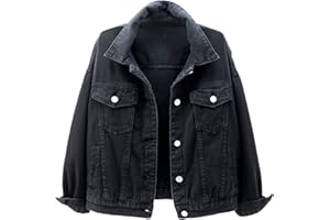 IQYU Cazadora vaquera para mujer, corte holgado, estilo informal, chaqueta vaquera, chaqueta vaquera con volante, para mujer