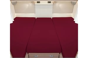G BETTWARENSHOP Fitted Sheet for Motorhomes & Caravans - Fitted Sheet Set 3 Pieces for 2 Long Beds + Middle Section - Jersey Bed Sheet for Rear Beds 2 Long Beds + Middle Part Wine Red