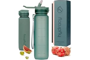 Hydracy Gourde d'Eau 1L sans BPA, Bouteille avec Marqueur de Temps, Paille et Verrouillage Sécurisé - Housse en Néoprène, Étanche, Anti-Fuite, Réutilisable, Légère - Idéal pour Sport, École, Travail