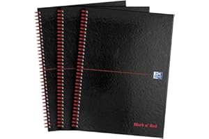 Oxford Black n' Red A4 Notebook, Glossy Hardback Wirebound, Pack of 3