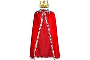jerbro Königsmantel Königinsmantel Samtmantel Kostüm + Krone König Königin für Damen Herren Halloween Erwachsene Mottoparty Theater Fasching Cosplay Karneval Verkleiden Accessoires