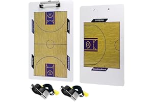 lyfLux Trainer, trocken abwischbares Klemmbrett, Zwei Seiten mit Voll- und Halbplatz, trocken abwischbares Markierbrett für Basketball und 2 Trainerpfeifen, Basketballspiel und Basketball-Training
