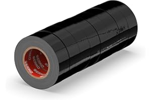 ERKO Nastro Isolante elettrico nero 19 mm x 20 m 8 Pezzi PVC Per isolare, Riparare e legare, nastro adesivo, Per tensioni fino a 6 kv, elettrici professionali, flessibile, autoestinguente