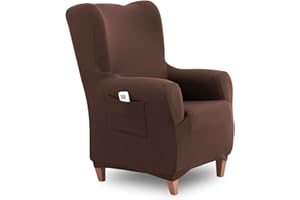 ‎TEXTIL-HOME Textilhome Ohrensessel Bezug 1-Sitzer Jacquard Stretchhusse für Ohrensessel, Elastischer Ohrensesselbezug & Überzug, Sesselschoner Waschbar, Braun 70–100 cm