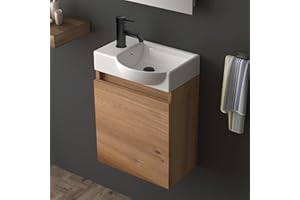 ‎ALPENBERGER GERMANY Alpenberger Wash Basin with Base Cabinet, 45 cm Wide, Small Guest Toilet and Bathroom, Pre-Assembled Bathroom Furniture (Right Basin)