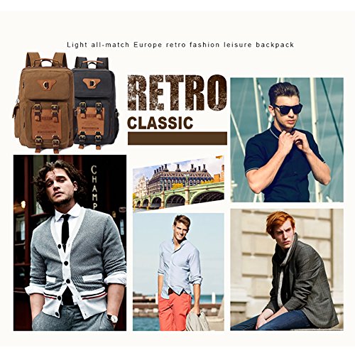 Kaukko Classic Canvas Backpack with 2 Side Pockets, College School Laptop Bookbag, Satchel, Hiking Bag, Fit 15.6″ Laptop, Straps Reinforced - 9