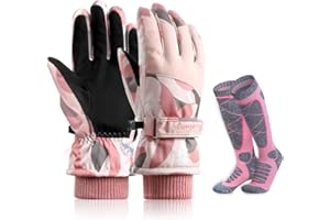 KISPATTI Guanti Sci per Donna, Guanti Sci Calzini Sci Guanti Invernali Impermeabili Calzini Sci Caldi Antivento Guanti Caldi Spessi Calzini Invernali Termici per Sci Snowboard Ciclismo Invernali Sport