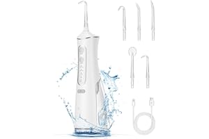 FDKENE Irrigador Dental Portatil, Irrigador Bucal Profesional Inalámbrico con 5 Boquillas 4 Modos, IPX7 Impermeable 300mL, USB Recargable Limpieza Dientes para Viaje y de Familia