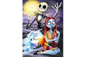 SONSAGE DIY Halloween Diamond Painting Kit for Adult,Skull Jack and Sally Full Round Diamond Drill Kit,5D Wall Painting Art,Gem Art Craft Home Game for Children Kid 15.8x11.8 inch