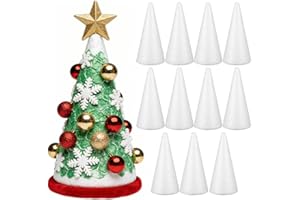 Happyyami 12 Pezzi Cono in Schiuma Bianca Coni di Bianco per Fai da Te casa Progetto Artigianale centrotavola Albero di Natale 10 cm