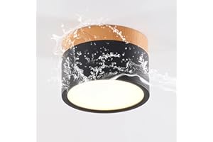 Schindora Lampa Sufitowa LED, Reflektor Natynkowy Dekoracyjny Drewniany, Mini Okrągła Czarna Lampa Sufitowa, Zimna Biel 6000 K, 12 W.