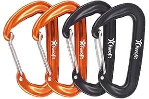 Favofit 12KN Heavy Duty Carabiner Clips, 4 Pack, Small Wiregate Caribeaners for Gym Hammock Backpack Keychain Dog Leash, Black + Orange