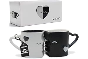 MIAMIO - Coffee Mugs/Kissing Mugs Gift Set for Couples/Weddings/Birthday/Anniversary, Ceramic 300ml (Black)