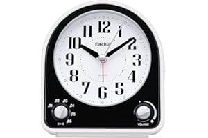 Eachui Analog Wecker mit 7 Alarmtöne, Nachtlicht, Snooze, Kein Ticken, Geräuschlos mit Einstellbare Lautstärke, Batteriebetrieben