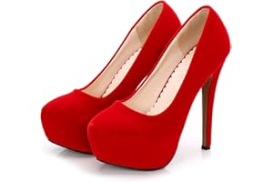 CYwinterB Damen High Heels sexy Wildleder Stiletto Plateau Pump Elegante runde Zehen Slip-In Brautschuhe Pumps Kleid Damenschuhe 35-44