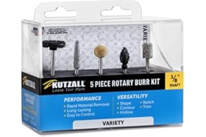 Kutzall 5-Piece Rotary Burr Kit - 1⁄8" Shaft, Variety Grit - Woodworking Attachment for Dremel, Foredom, Ryobi, DeWalt, Milwaukee Tools - Structured Tungsten Carbide