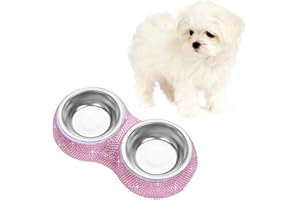 Soleebee Cat cristallisé Double Pet Feeder Nourriture pour Animaux Bol pour Chien Rose Taille