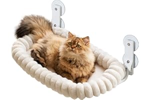 EDAGNY Elegante Hamaca para Gato Plegable - Cama Colgante para Ventana de Gato con Reversible y Lavable, Cama de Ventana con 4 Ventosas Potentes Soporta hasta 18kg (Blanco, L)