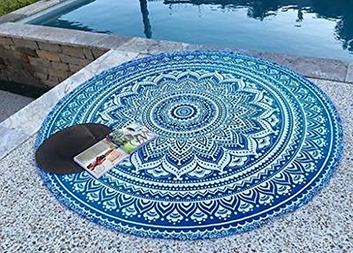 rawyalcrafts Schöne indische Mandala rund Roundie Beach Überwurf Tapisserie Hippie Boho Gypsy Baumwolle Runde Yoga Mat - 2