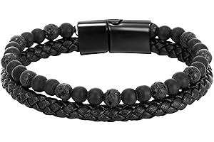 mugeleen Humanic+ Pro MAXHematie Beaded Bracelets, Black Lava Rock Beaded Bracelets, Braided Volcanic Stone Healing Crystal Beaded Bracelet Hematite Bracelet Men Volcanic Stone Bracelets (E)