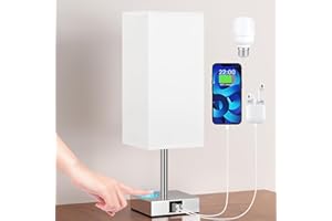 kakanuo Lampada da Tavolo, Touch Dimmerabile, Abat jour da Comodino con Porte di Ricarica USB C+A Lampadina LED, Paralume in Tessuto TC Bianco, Lampada da Comodino Camera da Letto Soggiorno Ufficio
