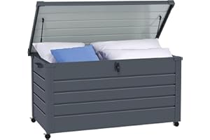 Outsunny Baúl de Exterior 311 L Arcón de Almacenaje Impermeable de Acero Galvanizado con 2 Asas 4 Ruedas y 1 Cerradura con Llave para Patio Jardín 120x62x66 cm Gris Oscuro