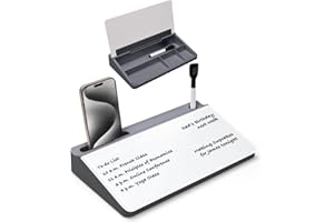 Varhomax Glass Desk Buddy Tableau blanc avec rangement, petit tableau blanc effaçable à sec pour liste de choses à faire, bloc-notes pour bureau, école et bureau à domicile (gris et blanc)