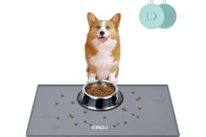 ETACCU Pet Feeding Mat, Dog Food Mat Non Slip Cat Bowl Mat 48 x 30cm, Waterproof Dog Feeding Tray Pet Placemat Pet Food Pad (Straight Edge Silicone-Grey)