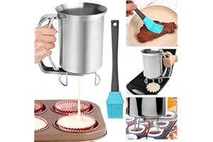 ADERTOS Teigspender Teigportionierer 800ml Pfannkuchenteigspender Edelstahl Portionierer Teig Kuchen Teigspender Pfannkuchen Manuell Teigdosierer Teig Spender für Muffins Cupcakes Zuhause