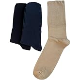 Sky Socks 3'l&uuml; Diyabetik Şeker Lastiksiz Dikişsiz Sıkmayan Bej-Siyah-Lacivert Soket &Ccedil;orabı