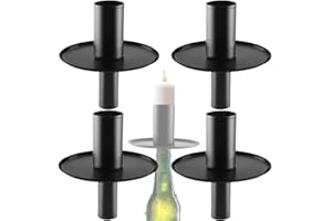 BANTI Świecznik na butelki, metalowy, czarny świecznik do świec prętowych, nakładka na butelkę, stojak, do świec stołowych, świeczników, dekoracja do chrztu, 4 sztuki