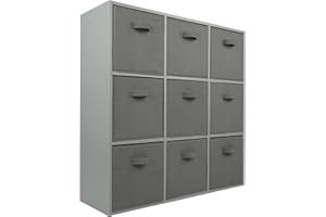 Charles Jacobs Grey 9 Cube Storage Shelving Unit + 9 Grey Fabric Drawers