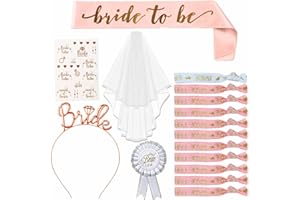 ADETEU Bride to Be Schärpe Schleier Armbänder, 16pcs Junggesellenabschied Deko Frauen Accessoires Schleier Braut 10 Team Braut Armbänder, 1 Braut Armband, Schleier, Abzeichen, Tiara, Tattoos