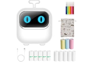 IVCDODVD Lvcdodvd Mini Thermal Photo Printer - Portable Wireless Bluetooth for Home Use, Sticker Printing, Robot Shape, Cute Design - 13 Rolls Included for Photos, Notes, DIY Painting - iOS Android Compatible