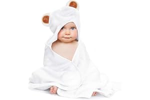 UOCAI Ręcznik kąpielowy z kapturem, przytulny i ciepły, z włókna bambusowego, ręcznik kąpielowy z kapturem, dla niemowląt i małych dzieci, 90 x 90 cm