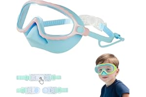 TAECHALINGO Lunettes de plongée pour enfants, lunettes de plongée pour enfants, garçons et filles, masque de plongée avec cache-nez, bande en silicone réglable, masque de plongée panoramique à 180°, pour 4 à 16