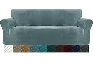 MAXIJIN Thick Velvet Sofabezüge 3-Sitzer Super Stretch rutschfeste Couchbezug für Hunde Katze Haustierfreundlich 1-teilige elastische Möbel Protector Plüsch Sofa Schonbezüge (3 Sitzer, Staubiges Blau)
