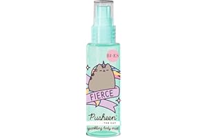 BI-ES Pusheen The Cat Sparkling Body Mist for Girls - Tropical Watermelon Scent with Shimmering Particles and Brightening Effect - Fun Fruity Perfume Spray for Adults and Kids Aged 6+, 100ml