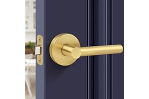 Gaurqiah Brushed Gold Keyless Passage Door Lever, Heavy Duty Gold Interior Door Handle, Round Non-Locking Door Lock for Hallway or Closet, Reversible for Right & Left Sided Doors -Satin Brass Finish