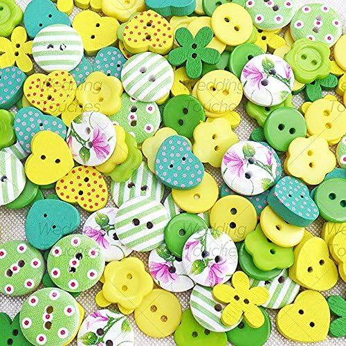 150-Piece Green/Yellow Mix Wooden, Acrylic, and Resin Buttons - Ideal for Cardmaking Embellishments and DIY Crafts