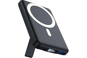 AOGUERBE Power Bank con Magsafe, 10000mAh Powerbank Magnetico, Caricatore Wireless Portatile PD 22.5W Ricarica Rapida, Batteria Esterna con Bracket per iPhone 16/15/14/13/12/Mini/Pro/Pro Max