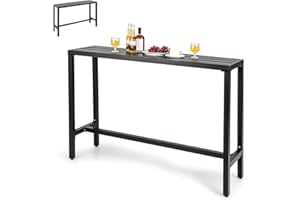 GiantexUK 120/140cm Bar Table, Metal Frame Pub Dining High Table with Adjustable Foot Pads & Footrest, Indoor Outdoor Narrow Rectangular Bar Table for Kitchen Garden Patio Poolside (140 x 40 x 94 cm)