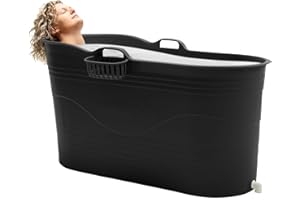 HELLO BATH HelloBath® – Bath Bucket XL (Basic) – 121 cm – Bañera para adultos – Baño de hielo – Manguera de desagüe extensible hasta 3 m - Negro